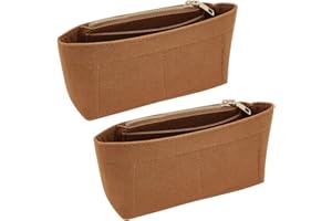 WADORN 2pcs Felt Purse Organizer Insert, Handbag Felt Organizer Tote Bag Divider Pocket Multi Pockets Compartments Zipper Inside Bag in Bag Organizer for Neverful Speedy, 19x10cm, Brown