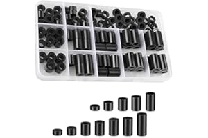 DHSWNNG Runde Abstandshalter, Schwarz Distanzhülsen Kunststoff M3 M4 Nylon Gummi Unterlegscheiben Distanzscheiben Isolierung Beilagscheiben Sortiment Ohne Gewinde Säulen Set (320 Stück)