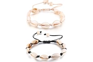 MEEKOO 2 Pièces Bracelets de Cheville de Coquille Naturelle Bracelet de Coquille en Crochet Perlée Bohème à la Main Bijoux de Bracelet de Cheville Réglable