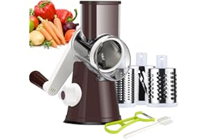 Ourokhome Rotary Cheese Grater Round Mandolin Slicer, Handheld Hashbrown Shredder with 3 Drum Blades, Kitchen Manual Speed Walnut Grinder for Potato, Carrot, Vegetables, Nuts, Zucchini (Coffee)