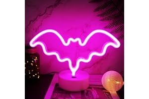 YIVIYAR Bat Neon Light Bats Decor, USB/Battery Powered Halloween Decoration Neon Sign Halloween Light Neon Lights with Pedestal Dorm Decor Bat Lights Pink Neon Sign Pink Neon Lights for Kids Gift(Bat)
