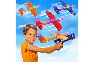 ideallife 3 Pièces Avion Catapult Jouet Volant Maquette Avion en Mousse, Avion Polystyrene Planeur avec Pistolet Catapulte, Garçon Fille 3-12 Ans