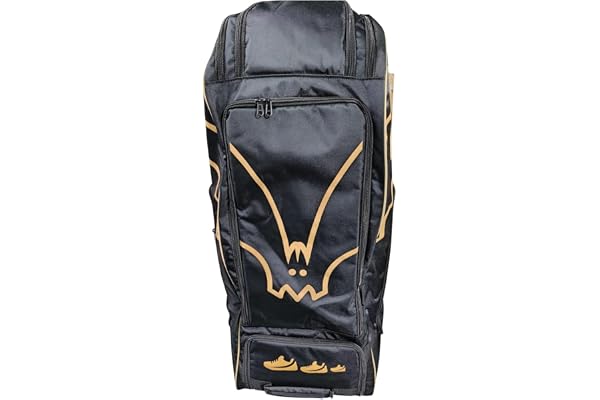 GLOW WINGS Cricket Kit Bags Durable Polyester Adjustable Shoulder Straps Water Resistant Design Stylish Cricket Bag for Cricketers (Black Edition)