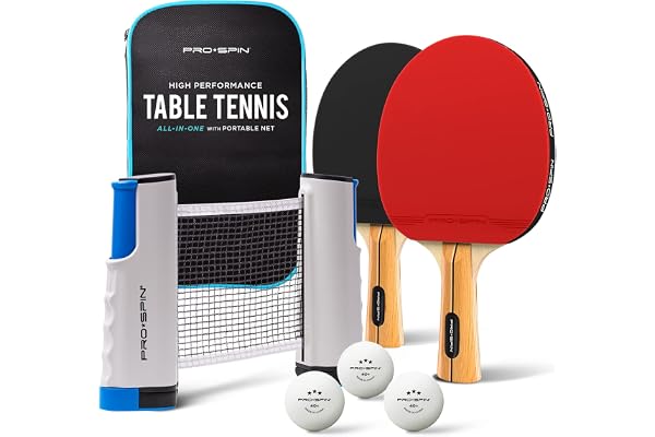 PRO-SPIN Set de Raquettes de Ping-Pong Portable | Kit de Qualité avec Filet Ping Pong pour Toute Table, Raquettes Tennis de Table Hautes Performances, Balles de 3-Étoiles