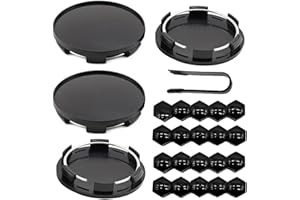 Greyoe Cache Moyeu 4 Pcs, Cache-moyeux 60 mm Ivré avec 20 x Capuchons Décrou de Pneu + 1 Clip Noir, Capuchon de Jante Universel Noir ABS, Jeu de Capuchons de Moyeu, Roues Accessoires de Voiture
