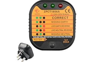 ZHONGSHUANG Socket Tester with LCD Display - UK 220-250V Circuit Polarity Voltage Detector for Power Socket Wiring