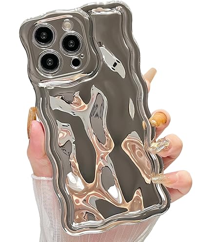 UEEBAI Case For IPhone 17 Pro Max, Cute Solid Color Curly Wave Shape Shockproof Soft TPU Bumper Phone Cover, Candy Water Ripple 3D Silicone Slim Pretty Case Non-yellowing Cover-Silver - View #8