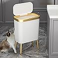 HAENJA Trash Can with Lid, 15L Garbage Can with Push Button, Plastic Waste Basket for Kitchen, Slim Dogproof Bedroom Garbage Bin, Slim Dogproof Bedroom Garbage Bin for Home, Bathroom, Office (White)