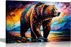 Artley Prints - Landscape Grizzly Bear Abstract Canvas Prints - Colourful Wall Art perfect for the Living Room, Home, Bedroom or Hallway Large 86 x 61cm (34 x 24 inches) A1
