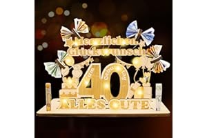 Idota 40 Geburtstag Geschenk Frauen & Männer - Geldgeschenke Geburtstag, Holz-Schild Gästebuch 40 Geburtstag Frauen Deko Geschenke mit LED Lichterketten, Personalisiertes Geschenke,40 Geburtstag Mann