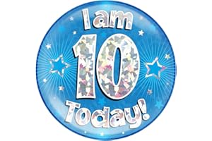 OAKTREE 6" Jumbo Badge I am 10 Today Blue Holographic Cracked Ice