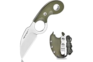 TONIFE Crescent Cuchillo de Cuello Cuchillo al Aire Libre de Hoja Fija 8Cr14MoV Acero con Funda de Cordón y el Clip de Full Tang Cuchillo de Supervivencia (Verde+Satén)