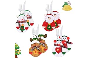 Dereine Portaposate di Natale Costume 8 Pezzi,Decorazione della Tavolo Motivo Natalizio Borsa Posate per Coltello e Forchetta casa (4 Stili)