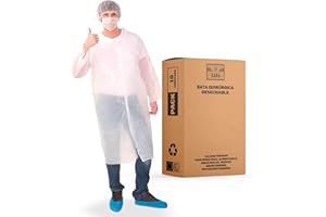 XARA Bata Quirurgica Desechable - Talla Única 114 x 146 cm - Pack 10 - Cierre de Corchetes - Material: Polietileno LDPE - Impermeables