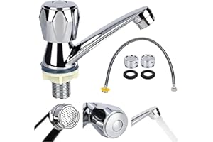 XCDMJ Wasserhahn Bad Single Kaltwasserhahn Waschbecke Moderne Waschtischarmatur Chrom Badarmaturen Waschbecken Kaltwasser Armatur Waschbecken Mit 60cm Anschlussschlauch Armatur Für Waschbecken Badezimmer