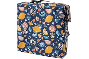 Chickwin Sitzerhöhung Stuhl Kind, Waschbar Baby Tragbar Sitzkissen Kinder Tragbares Boostersitze Verstellbar Zerlegbar Kleinkind Sitzerhöhung Kissen für Esstisch Reise (32x32x8cm,Zitronenfrucht)