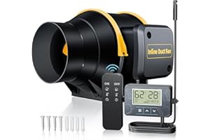 QiCrafe Ventilateur Extracteur d'air 100mm avec Télécommande, 367 m³/h 40W Cuivre Moteur, Minuterie Régulateur de Température et Humidité Minuterie pour Tentes Culture, Hydroponique, Garage, Grenier