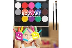Ucradle Kids Face Paint Kit - 15 Colours Non-Toxic Professional Face Paint Palette Washable Safe Facepainting for Halloween Party, Holiday Makeup Body, Body Painting Face Paint Set for Adults Children
