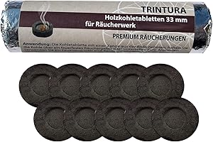 TRINTURA Räucherkohle zum Räuchern selbstzündende Kohle Kohletabletten für Weihrauch Räucherpfanne und Weihrauchbrenner geeignet (Ø 33 mm)