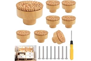 8 Pièces Bouton Cuisine de Placard En Rotin PoignéE de Meuble Cuisine Boutons de Porte Meuble, Tiroir Enbois Ronds Pour Cusine Chambre Commode Remplacement