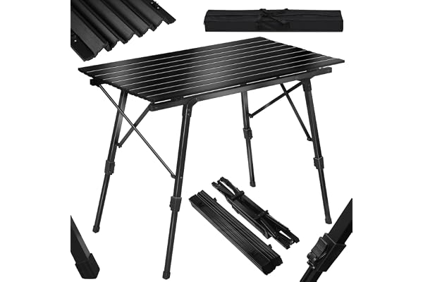 WOLTU Table de Camping Pliante Pliable en Aluminum Table de randonnée Voyage Réglable en Hauteur 90x52X (45-69) cm, Noir