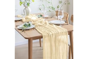 AlaTyche Beige Cheesecloth Table Runner,1 PCS,90×305cm Rustic Gauze Fabric Table Runner,Boho Table Runner,Cheese Cloth Centerpiece for Events Wedding Banquet Party Birthday Bridal