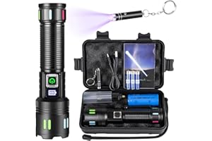 PEAKRO Torcia LED Potente Professionale 500000 Lumens, Torcia LED Ricaricabile USB, Torce LED Alta Potenza Ricaricabili 5000mAh, Zoomabile IPX7 Torcia Militare per Campeggio Emergenza Trekking