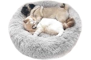 COZYWIND Panier Chat Chien Lit Rond pour Chats Chiens Peluche Coussin pour Animaux de Compagnie Moelleux Paniers Donut pour Chat Petit Chien Moyen (70CM, Gris Clair)