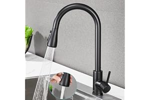 Robinet Cuisine Noir, Ulytid Mitigeur Cuisine avec Douchette Extractible 3 Modes de Réglage, Robinetterie Evier Escamotable Haut Bec Pivotant à 360° en Acier Inoxydable 304, Froid & Chaud Disponible