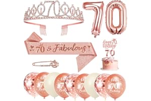 YYDSXK 70 Anni Decorazioni Compleanno Donna, 70° Fusciacca e Diadema Oro Rosa Compleanno, Happy Birthday Cake Topper, Candele di Compleanno Numero e Palloncini, Regalo Donna 70 Anni