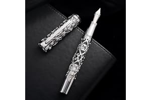 HONG DIAN Hongdian D1 Stylo-plume à piston à pointe fine, squelette creux et résine avec étui en métal Argenté