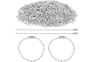 PH PandaHall 200pcs Ball Bead Chains, Sliver Iron Ball Chain for Keyring Bead Chain Metal Ball Chains Small Tag Chain Hanging Tag with Connectors for Keyrings Badge Hanging Ornament Craft, 10cm Long