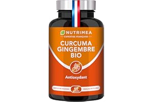 LABORATOIRES NUTRIMEA CURCUMA - Extrait de Curcuma BIO Titré à 95% en Curcuminoïdes - Avec Gingembre BIO - Anti Inflammatoire & Antioxydant - Douleurs Articulaires - Nutrimea - 60 Gélules Vegan - Fabriqué en France