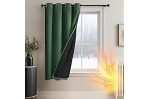 Deconovo Cortinas Opacas de Salon Dormitorio termicas aislantes, Verde Oscuro, 132×160 CM, 1 Paneles