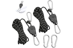 FL HUA 2 Pcs 4M Ratchet Ropes, Grow Lights Ratchet Hangers with 2 Replacement Snap Hooks Metal, Adjustable Heavy Duty Rope Hanger for Grow Room Equipment and Outdoor Camping