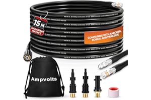 Ampvolts 15M Déboucheur Canalisation Haute Pression - 400 Bar/5800 PSI, Compatible avec Nettoyeurs Haute Pression karcher K2-K7, Lavor, Bosch - Pour un Nettoyage Facile des Tuyaux et Éviers Obstrués
