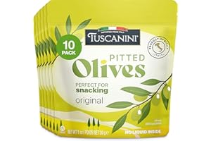 Tuscanini Italian Pitted Snack Olives, 30g (Pack of 10) | Convenient Olive Pouches for Snacking | No Oil | Gluten Free, Vegan, Keto Friendly | Great for Travel, Picnics and Office Snacks | Kosher