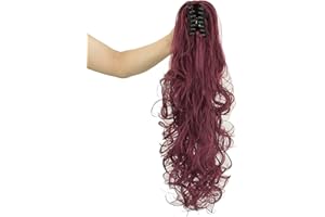 IMISSU Grueso desorden rizado mandíbula garra cola de caballo piezas de cabello extensiones Pony Tail Clip en postizo para mujeres (borgoña)