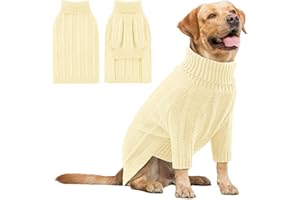 Queenmore Jersey Perro XL, Cuello Alto Manga Larga para Labrador, Golden Retriever, Border Collie, Ropa de Invierno Interior/Exterior (Marfil, XL)