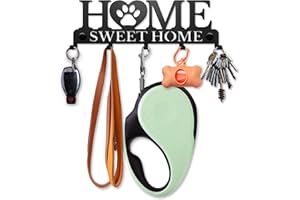 SirHoldeer Home Sweet Home Estante de Pared para Correas de Perros - Decorativo 5 Ganchos para Amantes de los Animales - Acero Inoxidable Resistente de Fácil Montaje Negro 275 x 90 mm