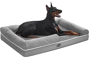 FEANDREA Ortopedyczne legowisko dla psa, poduszka dla psa, miękka wyściółka, podwyższone krawędzie, pokrowiec zdejmowany i nadający się do prania, 120 x 85 x 25 cm, jasnoszary PGW078G02
