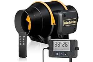 QiCrafe Intelligent Extracteur d'air 100mm avec Télécommande, Minuteri,Régulateur de Température et d'humidité, Double Roulement, 367m³/h pour Tentes de Culture, Hydroponique, Garage, Imprimantes 3D