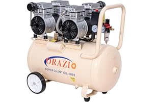 ORAZIO Air Compressor Oil Free 50 Litre 750W x 2 Motors 116PSI Low Noice Silent Portable Electric Air Compressor, for Home Workshop, Mobile Garage, Dental Clinic 241185