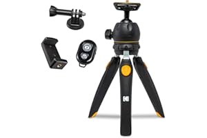 Kodak Mini Tripod for Luma 75, Luma 150, Luma 350 with 360° Ball Head, Adjustable Compact 9” Tabletop Tripod, 5-Position Legs, Rubber Feet, Remote Control, Smartphone & Action Camera Adapters Included