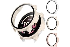 [3Pack] Kamita Screen Protector Case Compatible with Garmin Vivoactive 6, Hard PC Bumper Cover with Tempered Glass Film, Full Coverage Protective Cases for Garmin Vivo Active 6 (Clear+Pink+White)
