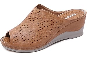 SMajong Zuecos Cuero para Mujer Sandalias de Cuña con Punta Abierta Zapatos de Plataforma Verano 35-41 EU