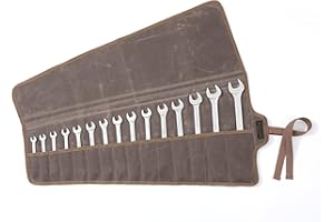 DENIFITER 15 Taschen Werkzeugtasche, strapazierfähige 16oz gewachste Segeltuch-Schlüsseltasche, Mehrzweck-Werkzeugtasche mit Riemen für Metrisch, SAE (Grau)