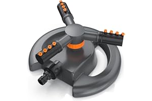 Brandson - Garden Sprinkler for Lawns - 3 Arms - 12 Nozzle Jets - 10m Range - 314 m² Coverage - Adjustable Spray Angles - Quick-Connect Adapter - Round Base