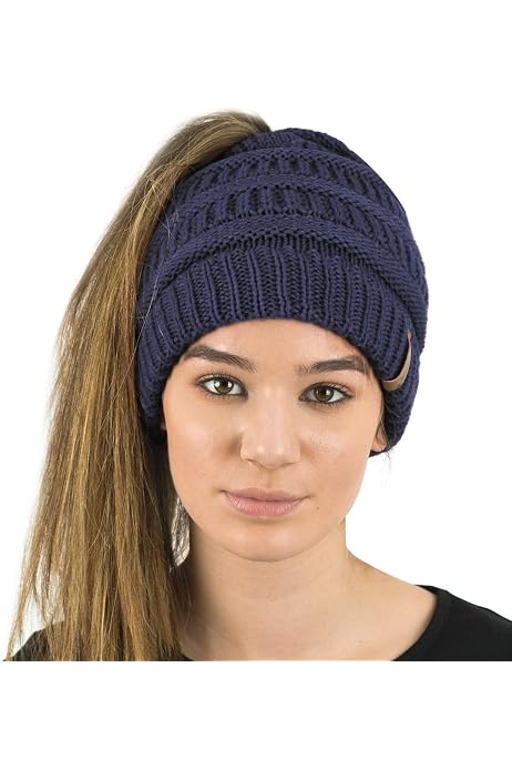 Taidor Knit Hat, Ponytail Beanie Cap 