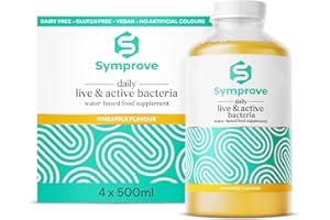 Symprove Probiotic, Pineapple Flavour, Fermented to a Level of at Least 10 Billion CFUs per 70ml Shot, Water-Based, Dairy & Gluten Free, Vegan (4 x 500ml)